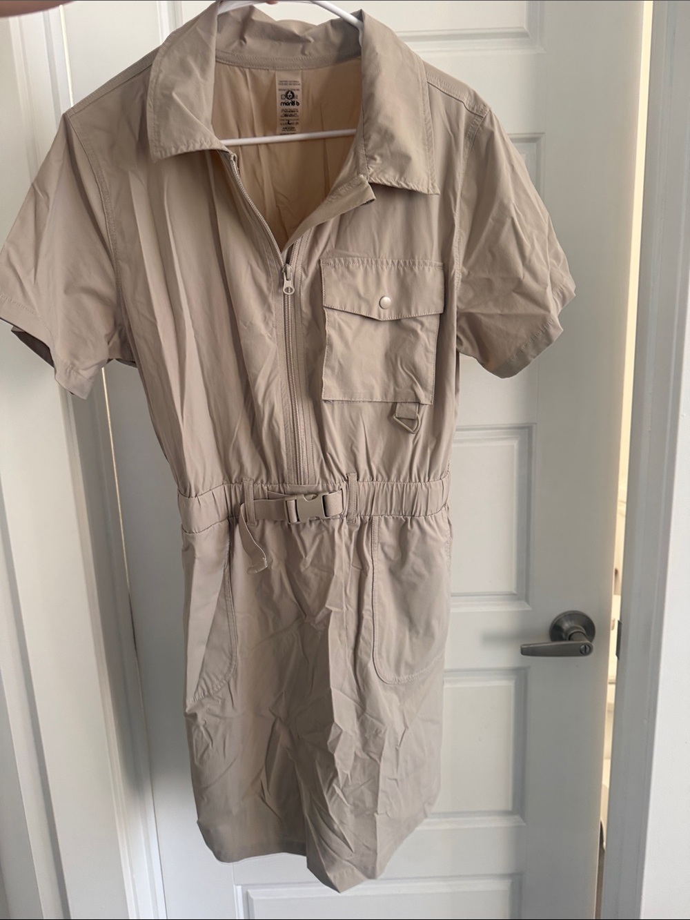 Mono B Beige Short-Sleeve Utility Romper Dress